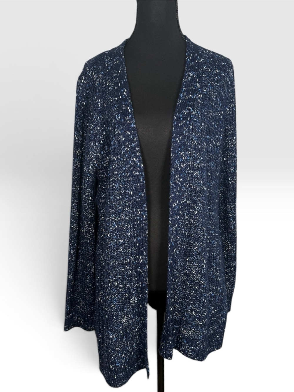Studio Works Womens XL Navy Blue Marled Open Front Long Cardigan Sweater